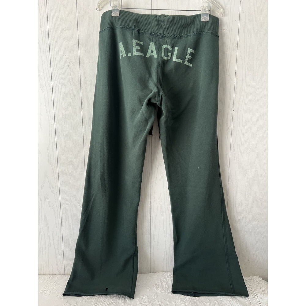 Y2K VTG American Eagle Low Rise Sweatpants Green Medium Flare Leg SPELLOUT